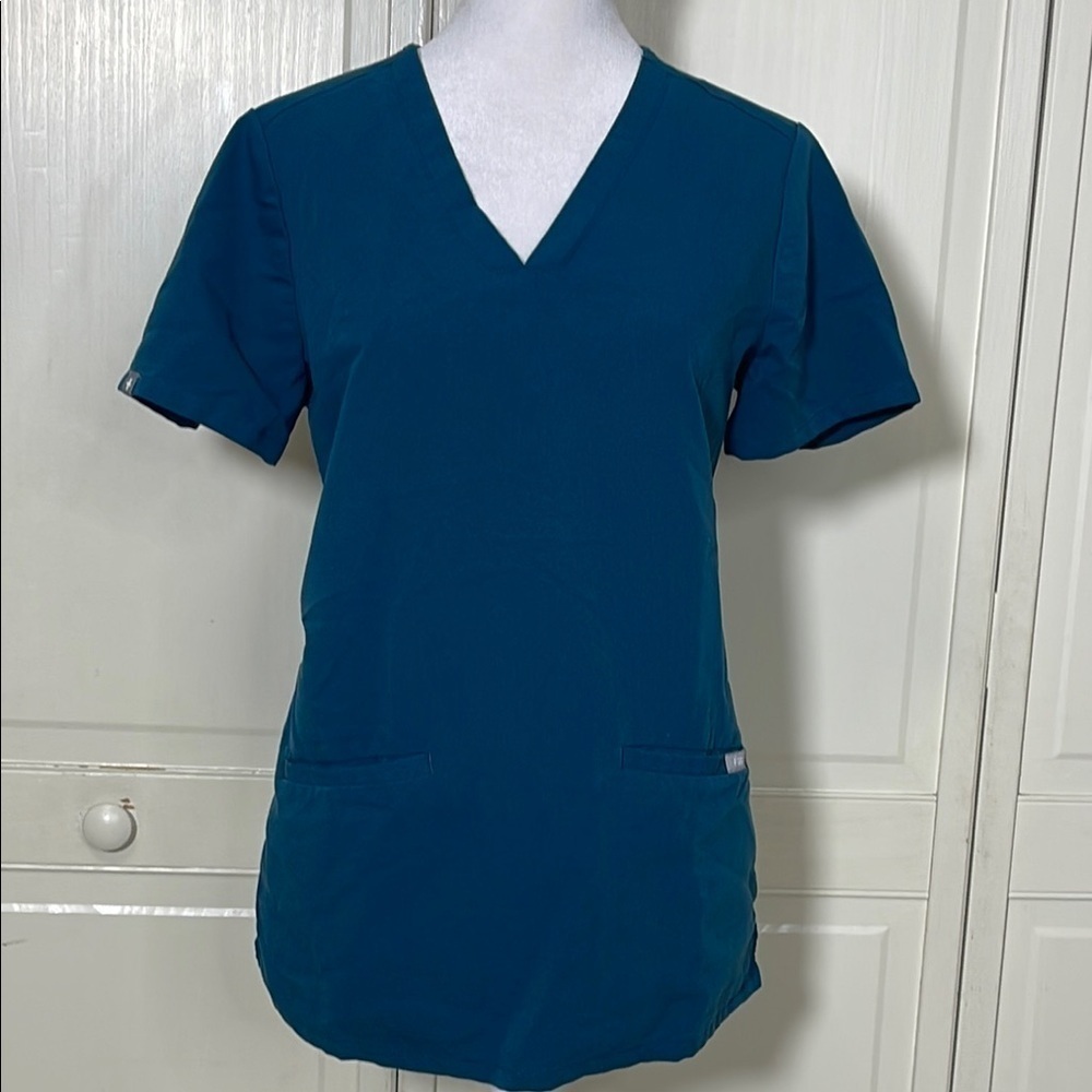Figs Womens Casma Three-Pocket Teal Scrub Top Sz XS Technical Comfort Medical